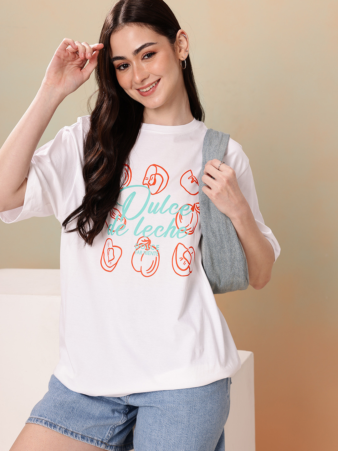 Mast & Harbour Typography Printed Drop-Shoulder Sleeves Pure Cotton Oversized T-shirt