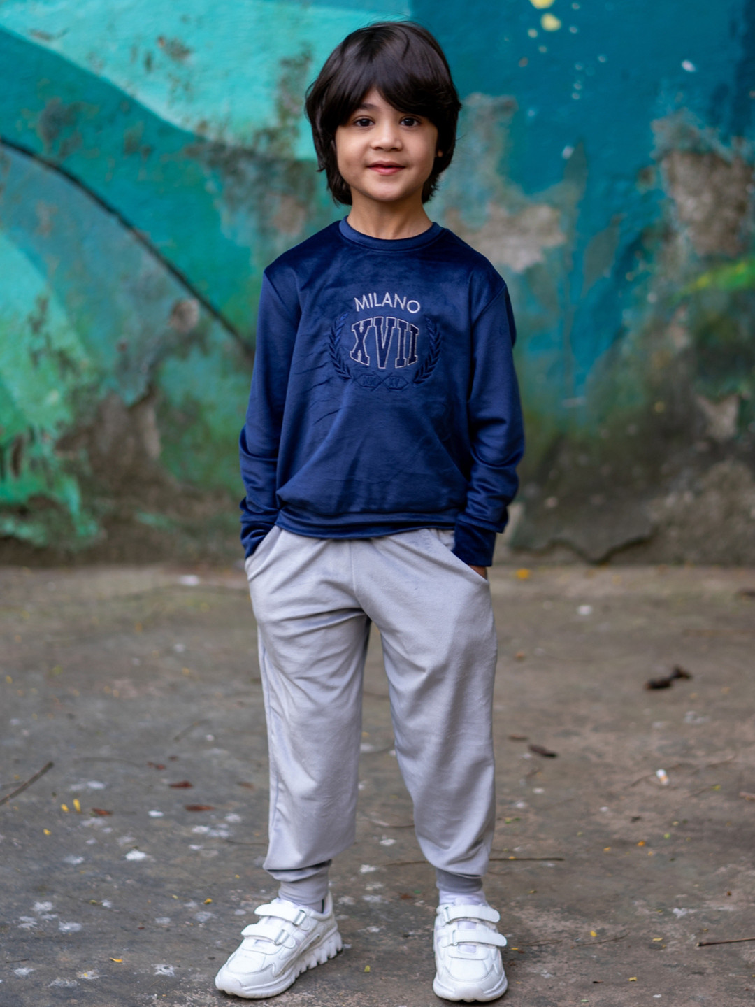 Nap Chief Kids Unisex Milano Velour Polyester Embroidered Sweatshirt With Joggers