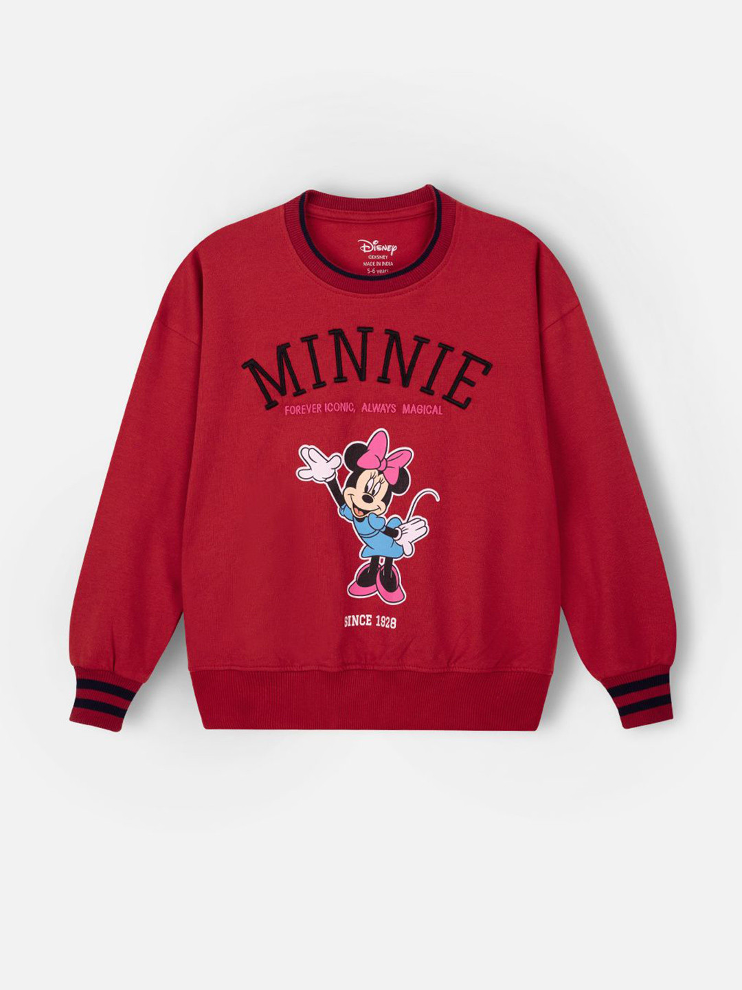 Nap Chief Girls Minnie Mouse Printed Pure Cotton Oversized Embroidered Sweatshirt