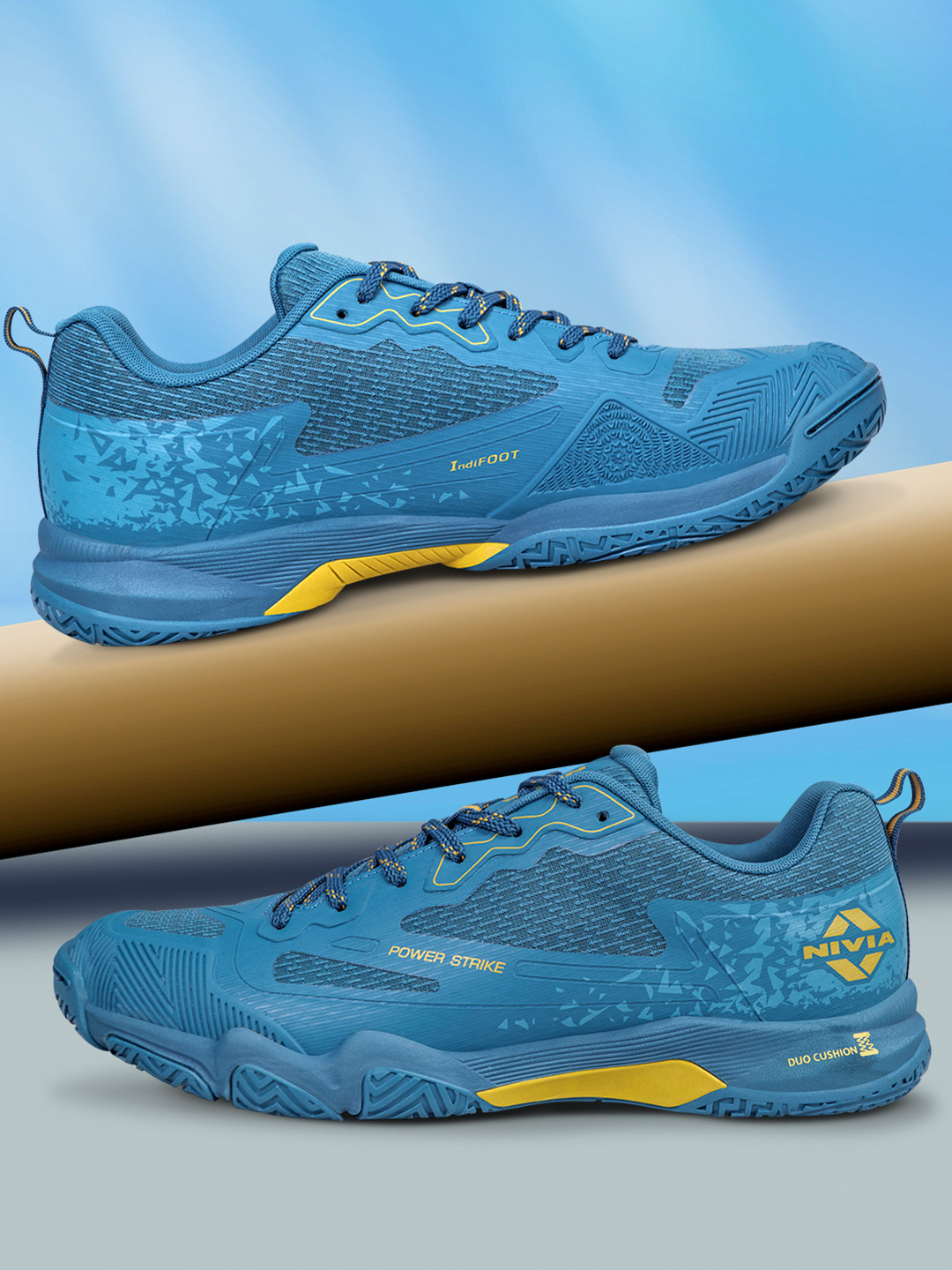 Nivia Men Core Blue and Yellow Powerstrike 4.0 Badminton Shoes