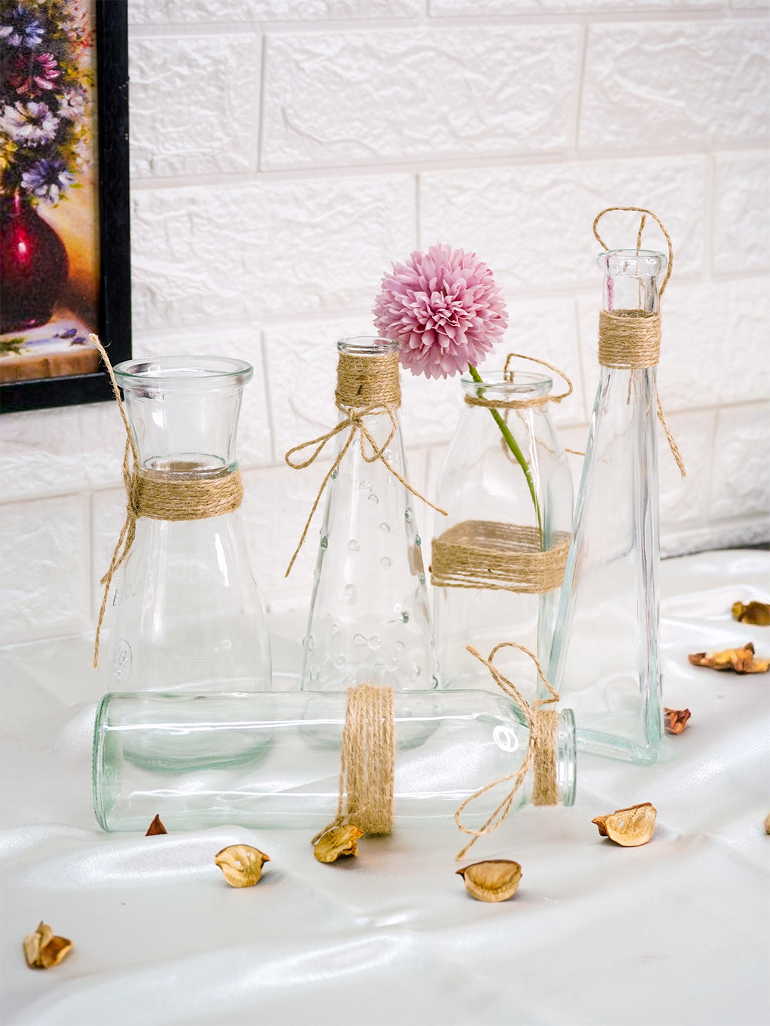 Nostrae by Ekhasa Transparent 5 Pieces Glossy Glass Bud Vases