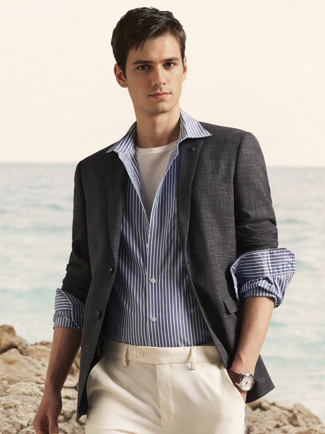 Louis Philippe Self Design Slim Fit Single-Breasted Formal Blazer