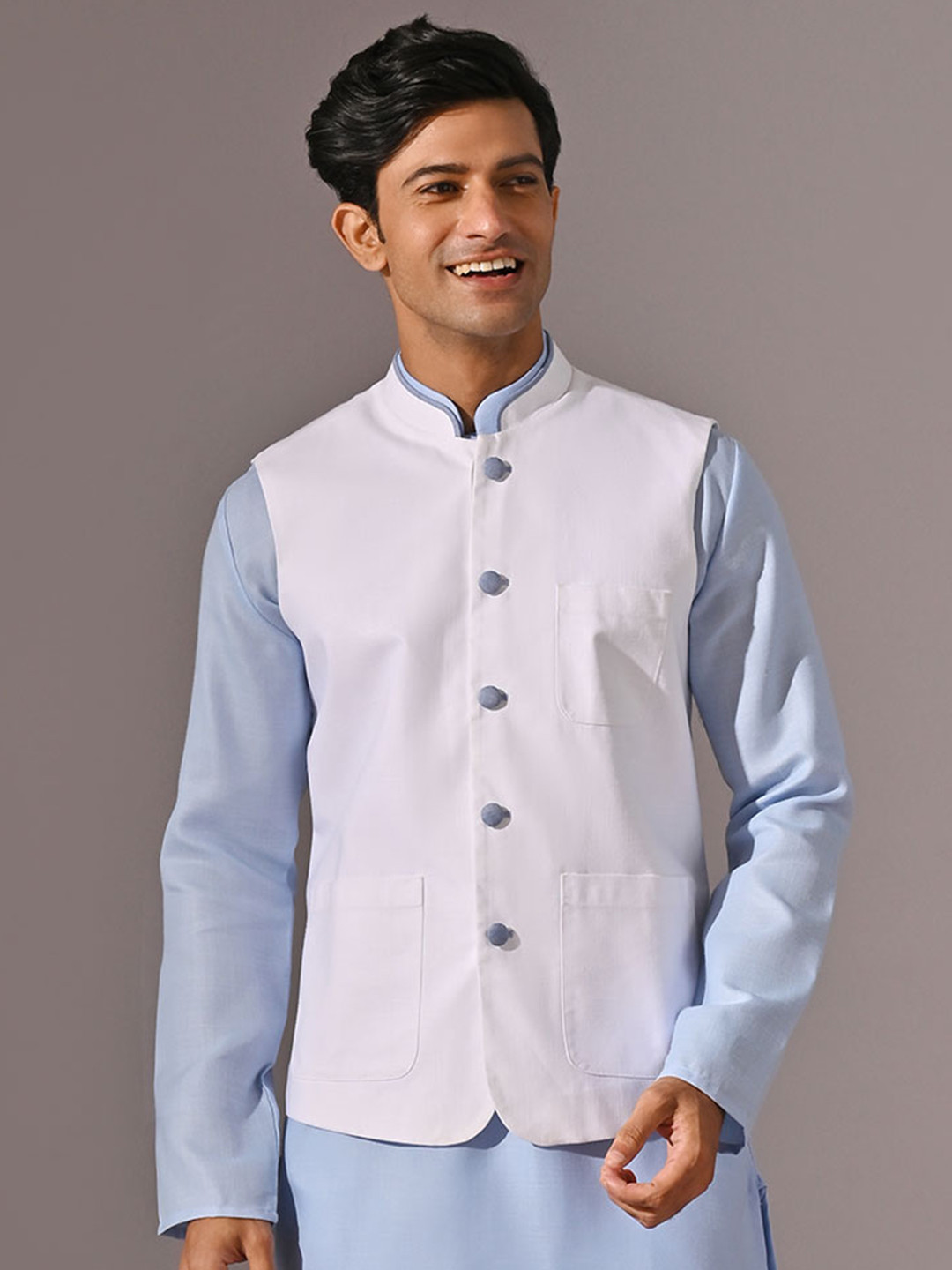 KINGDOM OF WHITE Men Mandarin Collar Nehru Jacket