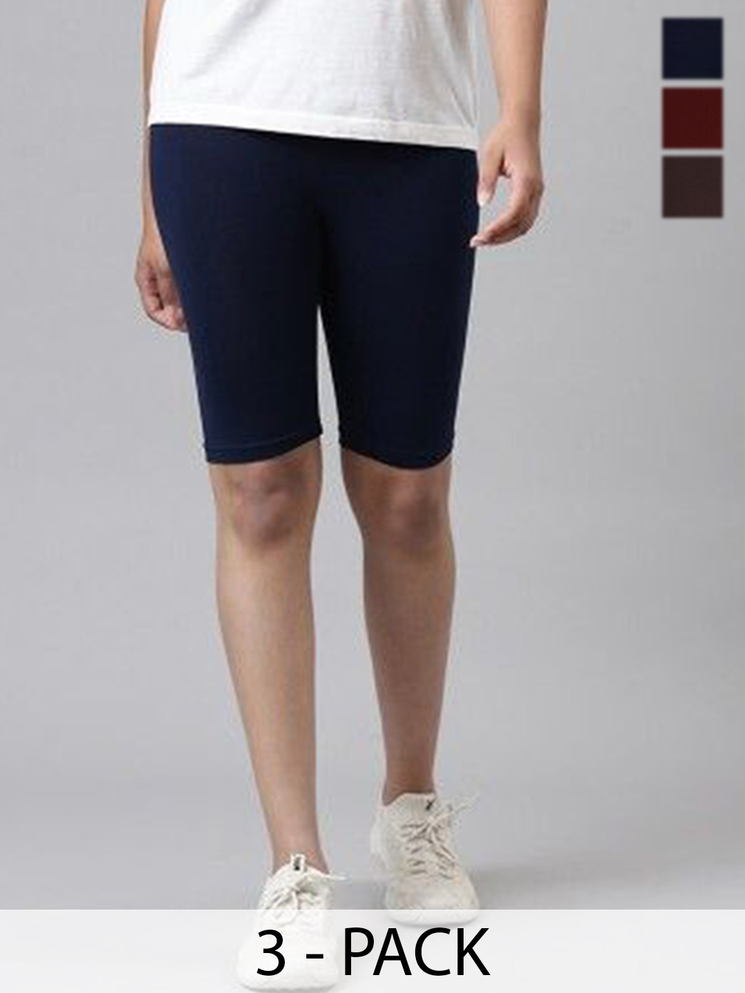 AMUL COMFY Girls Pack Of 3 Mid-Rise Cotton Cycling Shorts