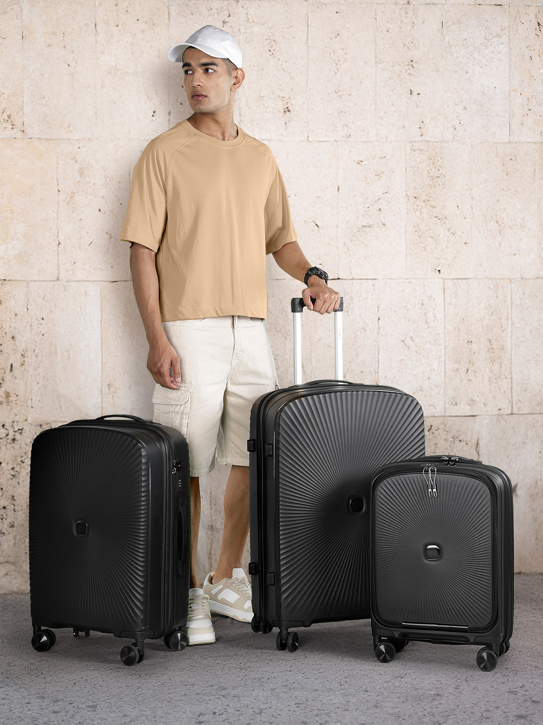 The Roadster Life Co. Set of 3 Textured 360 Degree Rotation Trolley Bag