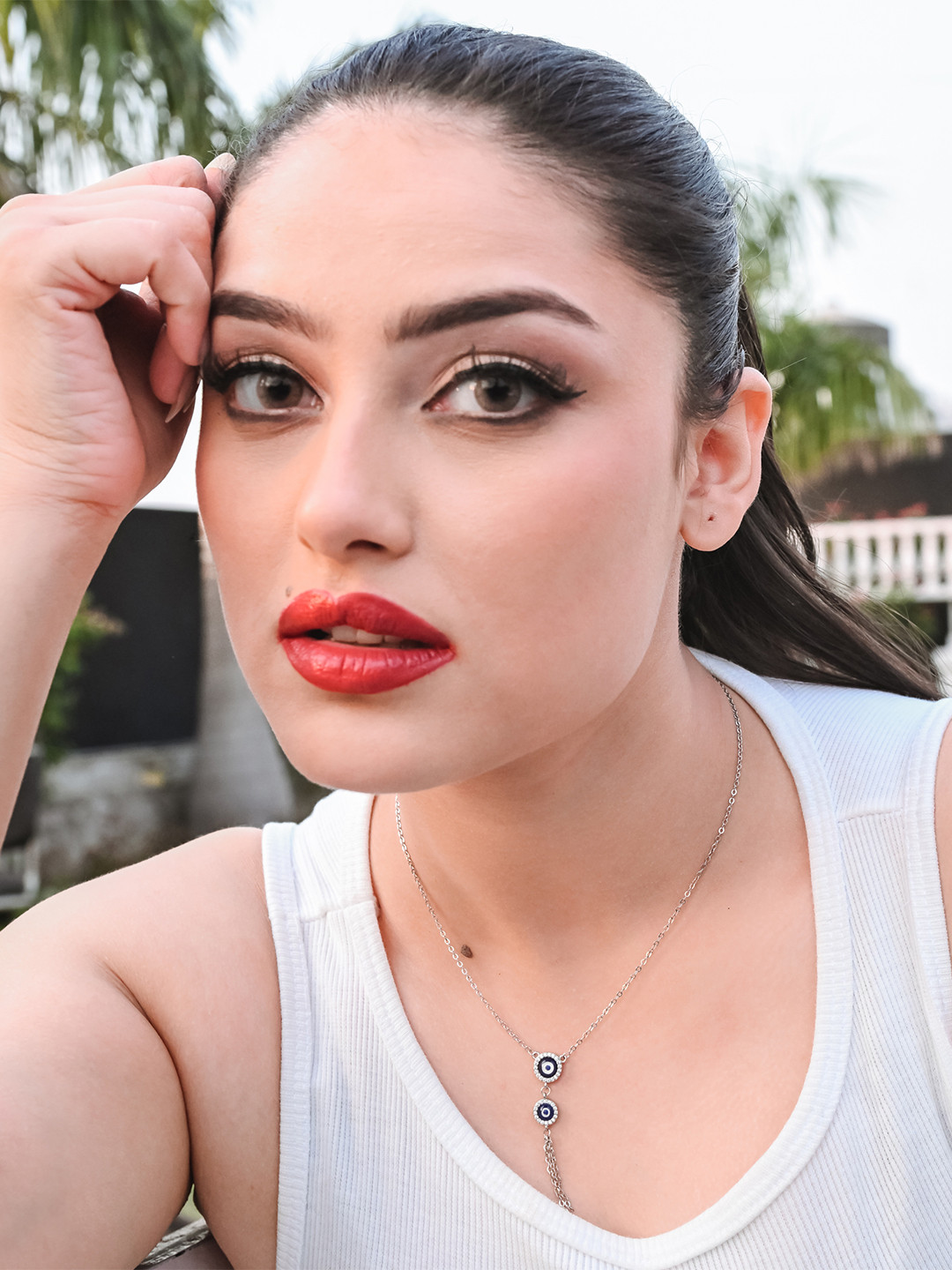 925 SILLER 925 Pure Silver Zircon Studded Evil Eye Protection Charm Pendant