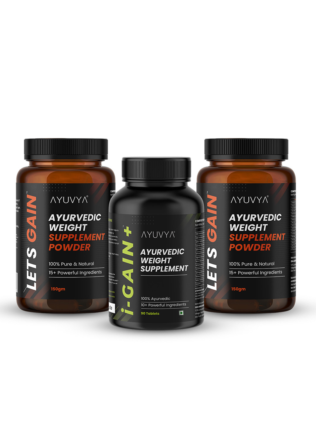 Ayuvya Set Of 3  i-Gain+ Weight Gainer Tabs & Lets Gain Mass Gain Powder-90 Tab & 150g