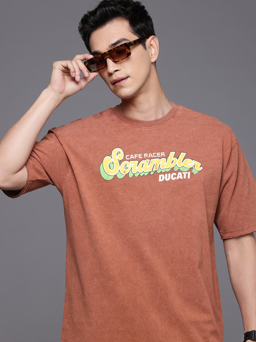 Ducati Scrambler Varsity Printed Drop-Shoulder Sleeves Pure Cotton Relaxed Fit T-shirt