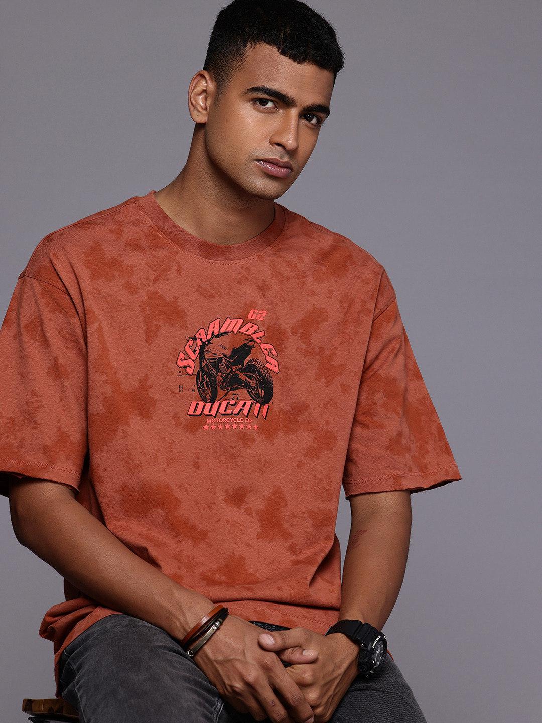 Ducati Graphic Printed Drop-Shoulder Sleeves Washed Effect Pure Cotton Relaxed Fit T-shirt