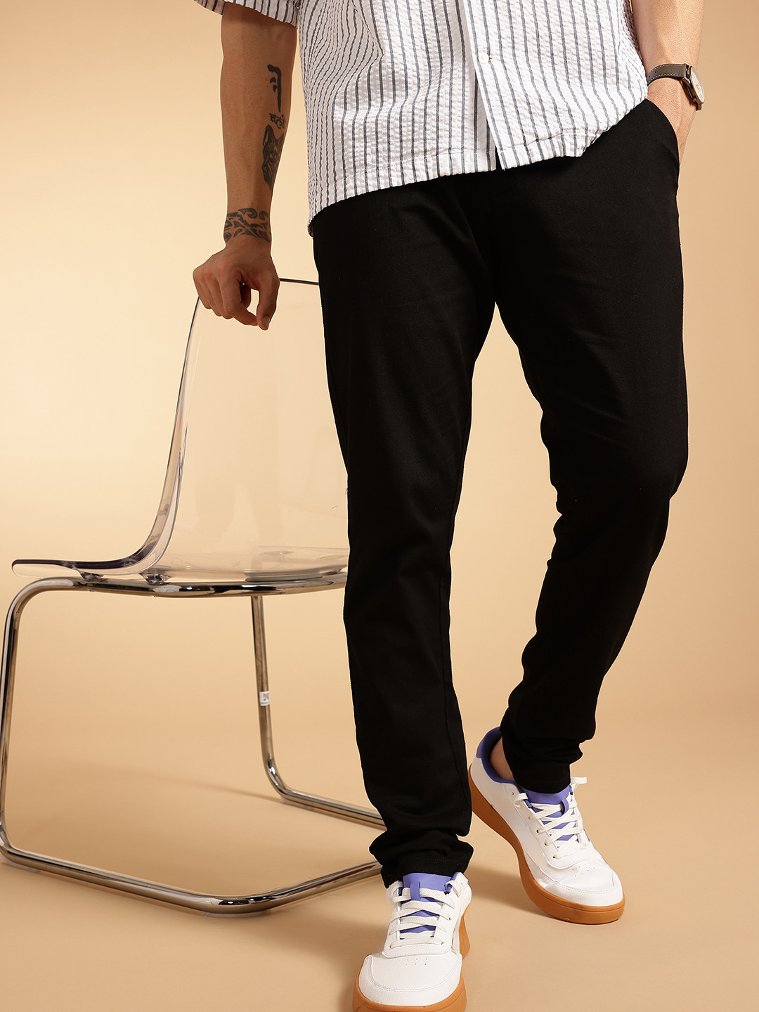 French Connection Men Cotton-Linen Chinos Trousers