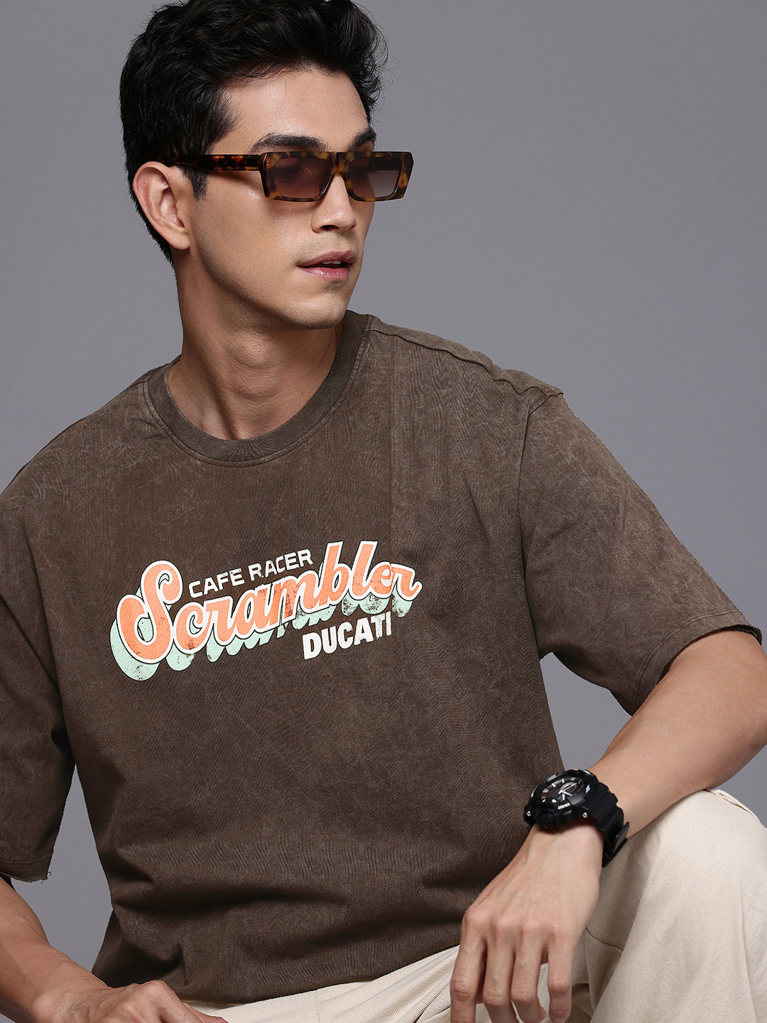 Ducati Scrambler Varsity Printed Drop-Shoulder Sleeves Pure Cotton Relaxed Fit T-shirt