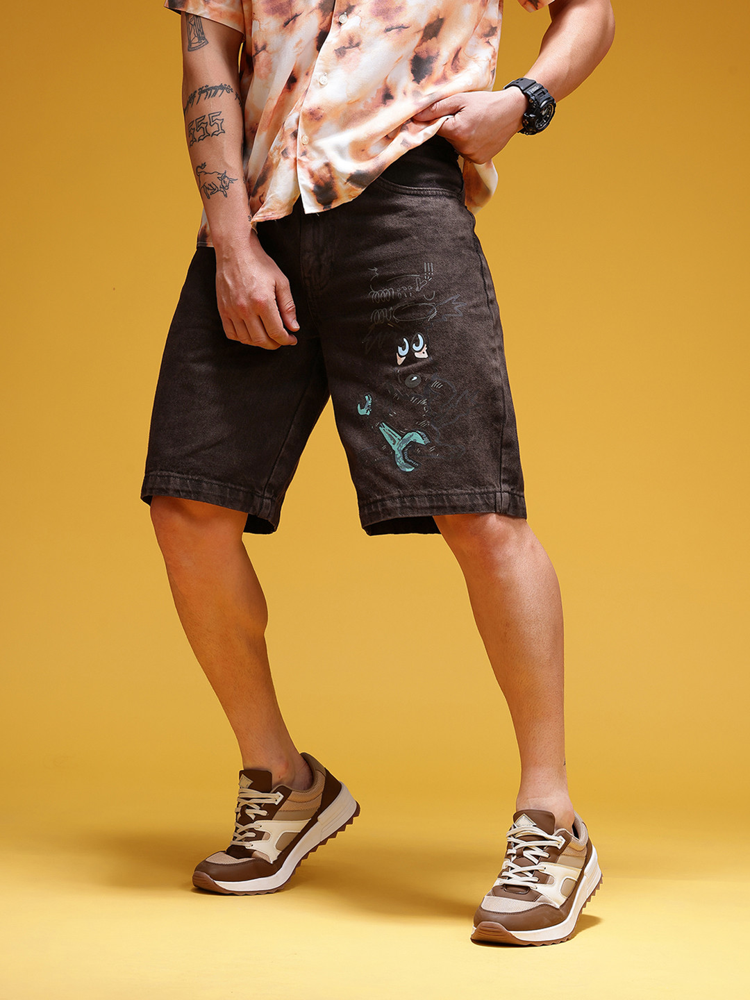 HERE&NOW Men Printed Denim Shorts