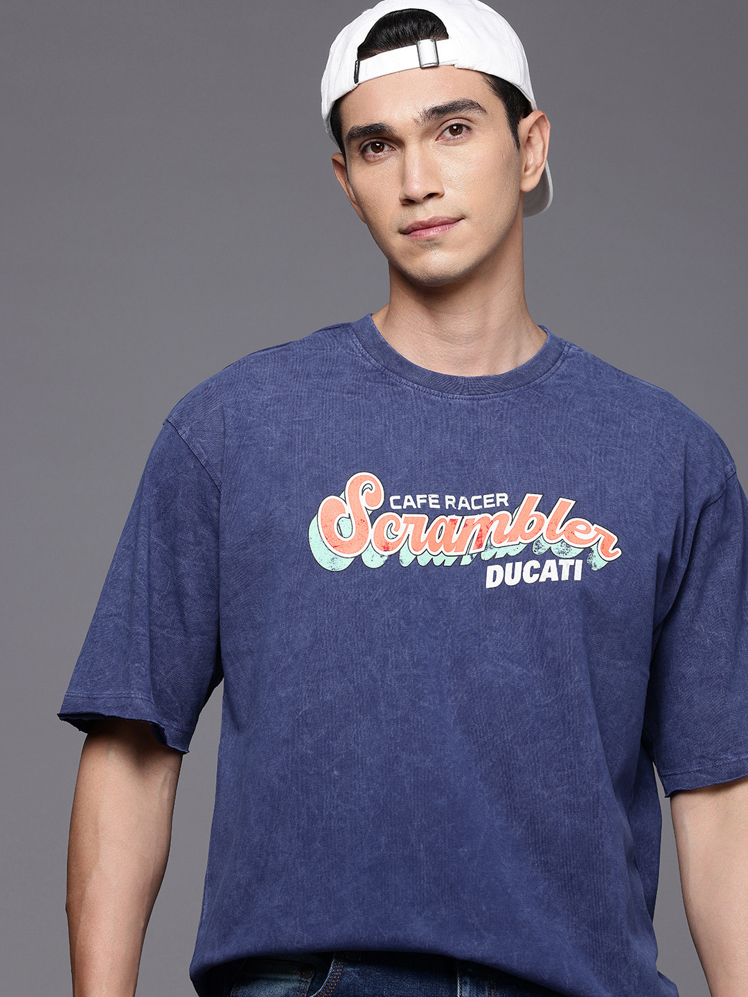 Ducati Scrambler Varsity Printed Drop-Shoulder Sleeves Pure Cotton Relaxed Fit T-shirt