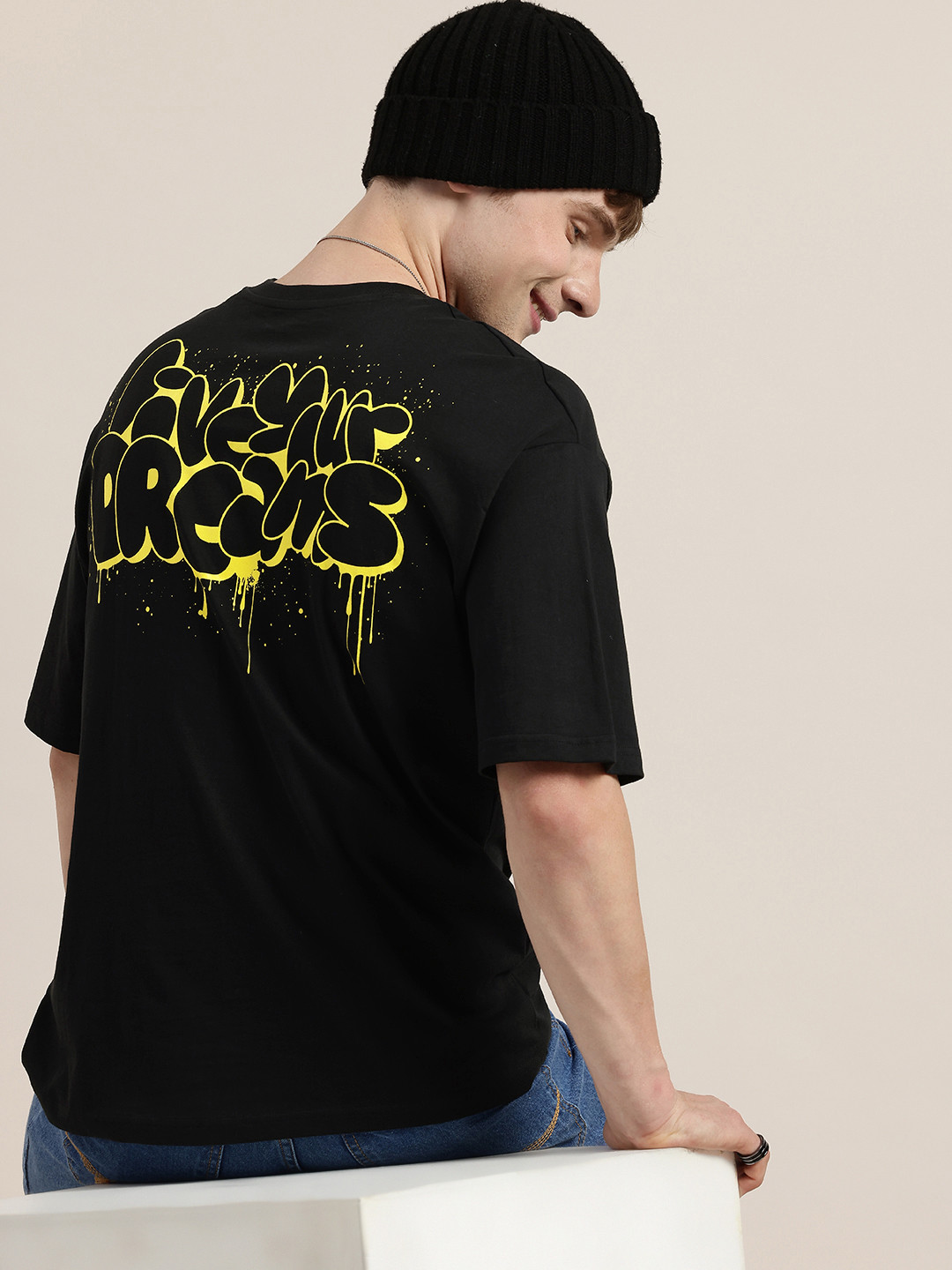 HERE&NOW Relaxed Fit Typography Printed Pure Cotton T-shirt