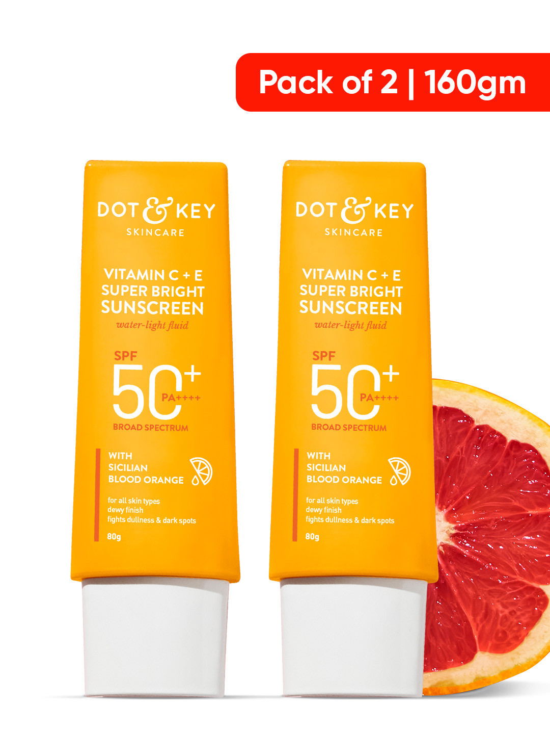 DOT & KEY 2 Pcs Vitamin C + E Super Bright SPF 50 Sunscreen For Glowing Skin - 80g Each