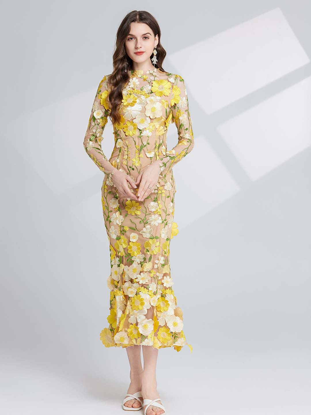 JC Collection Women Floral Embroiderd Applique Sheath Midi Dress