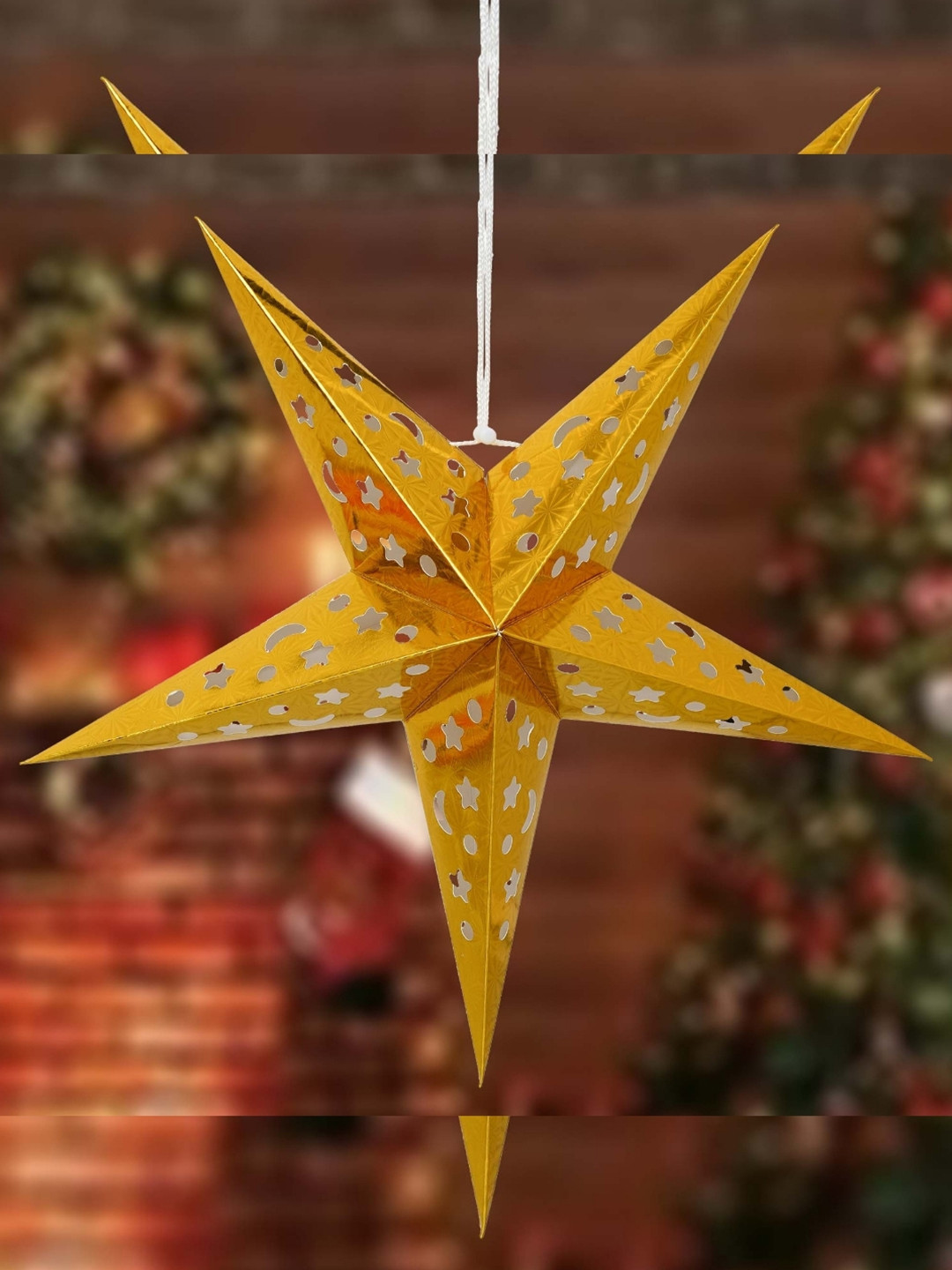 eCraftIndia Gold-Toned 2 Pieces Textured Christmas Star Lantern Lights