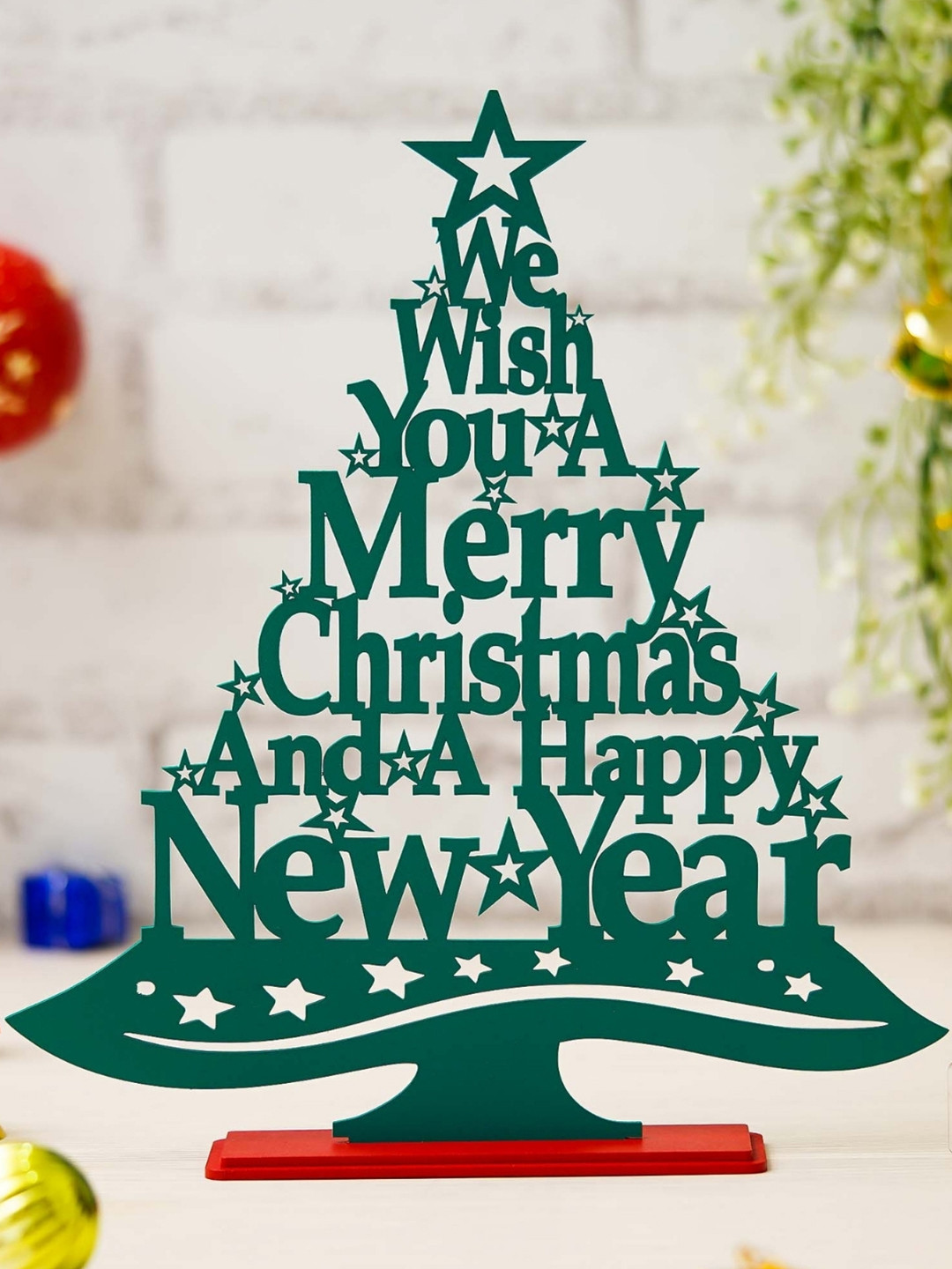 eCraftIndia Green & Red Wooden Christmas Tree