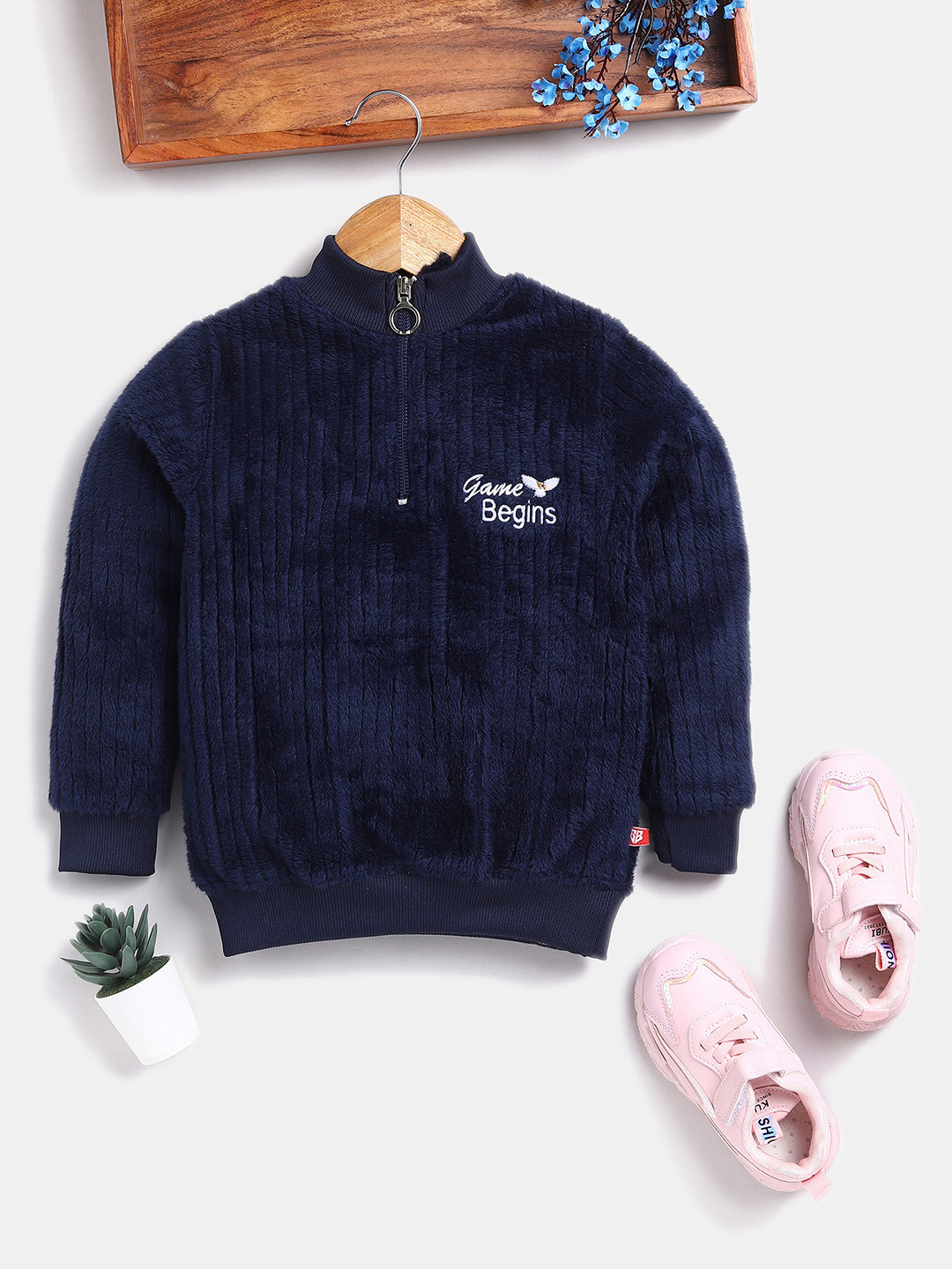 Here&Now X Game Begins Girls Striped Textured Sweatshirt