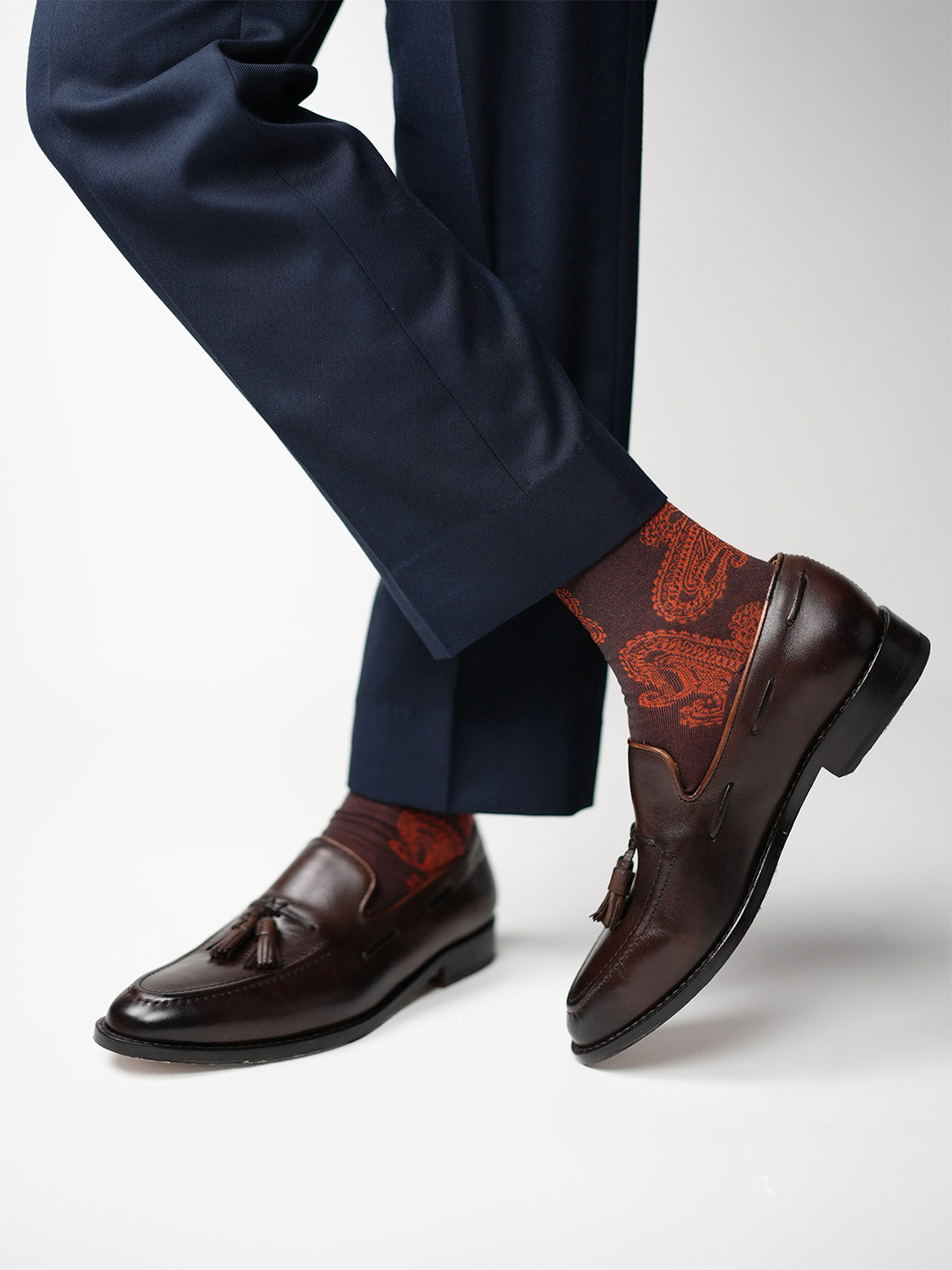 Theater Men Brown Mercerized Cotton Formal Socks