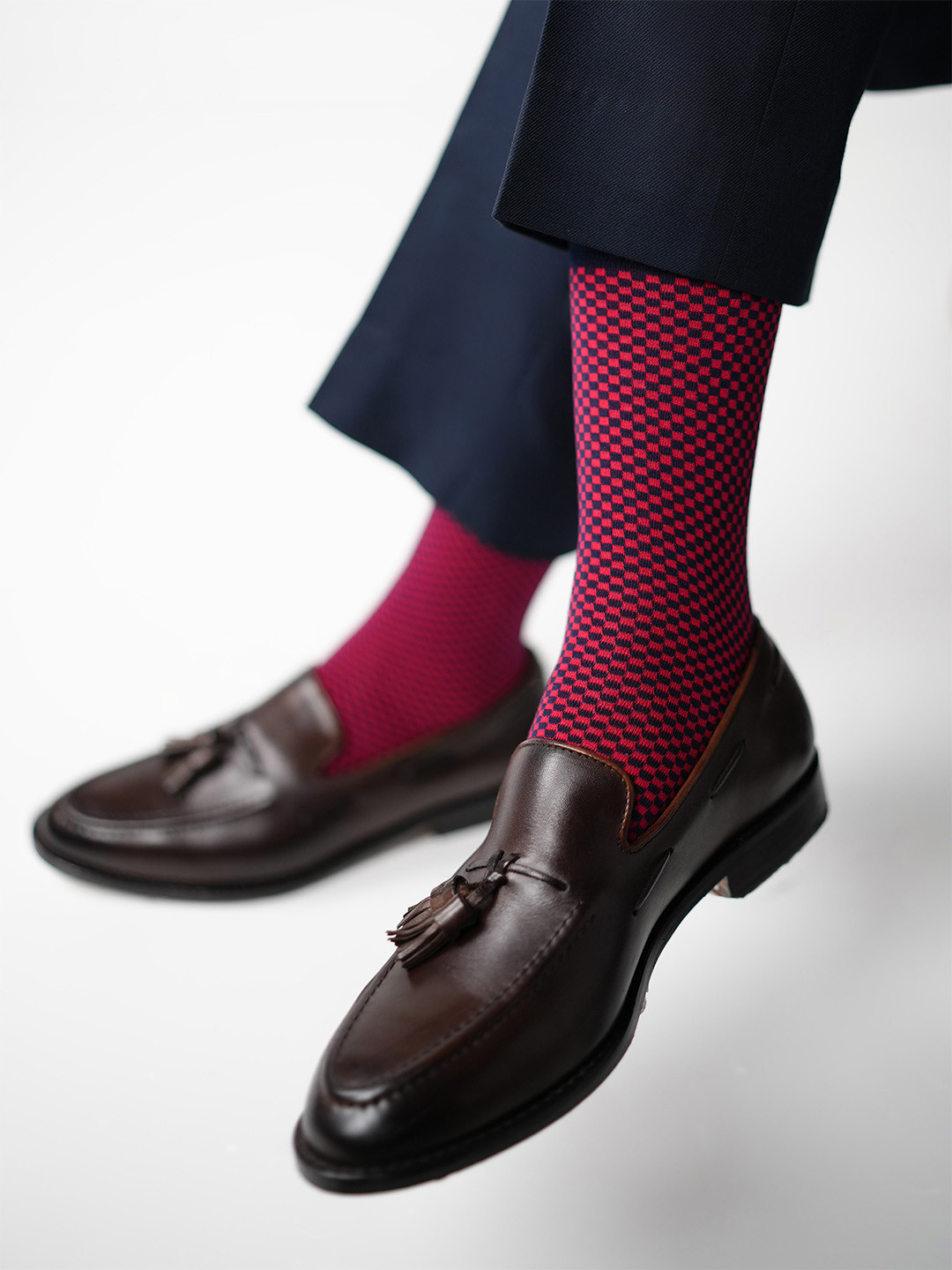 Theater Men Red Checked Mercerized Cotton Formal Socks