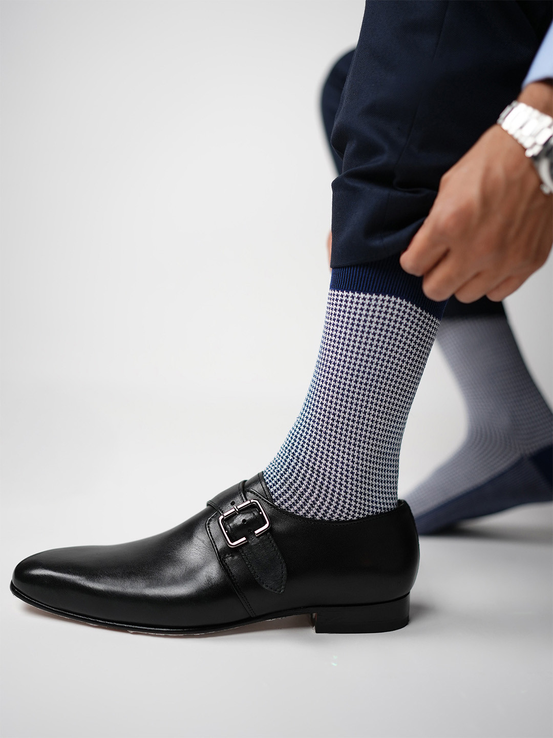 Theater Men Blue Mercerized Cotton Formal Socks