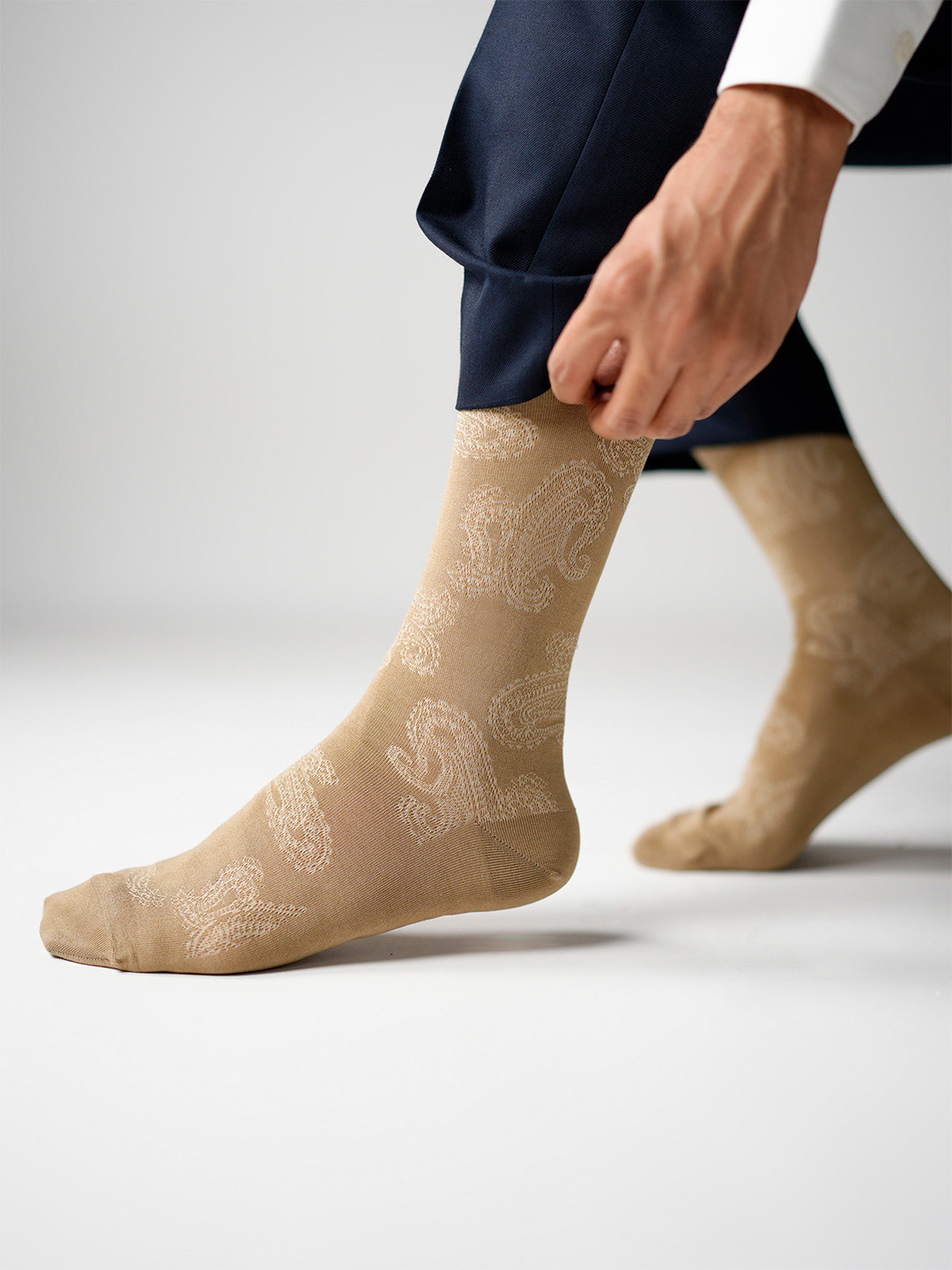 Theater Men Beige Mercerized Cotton Formal Socks