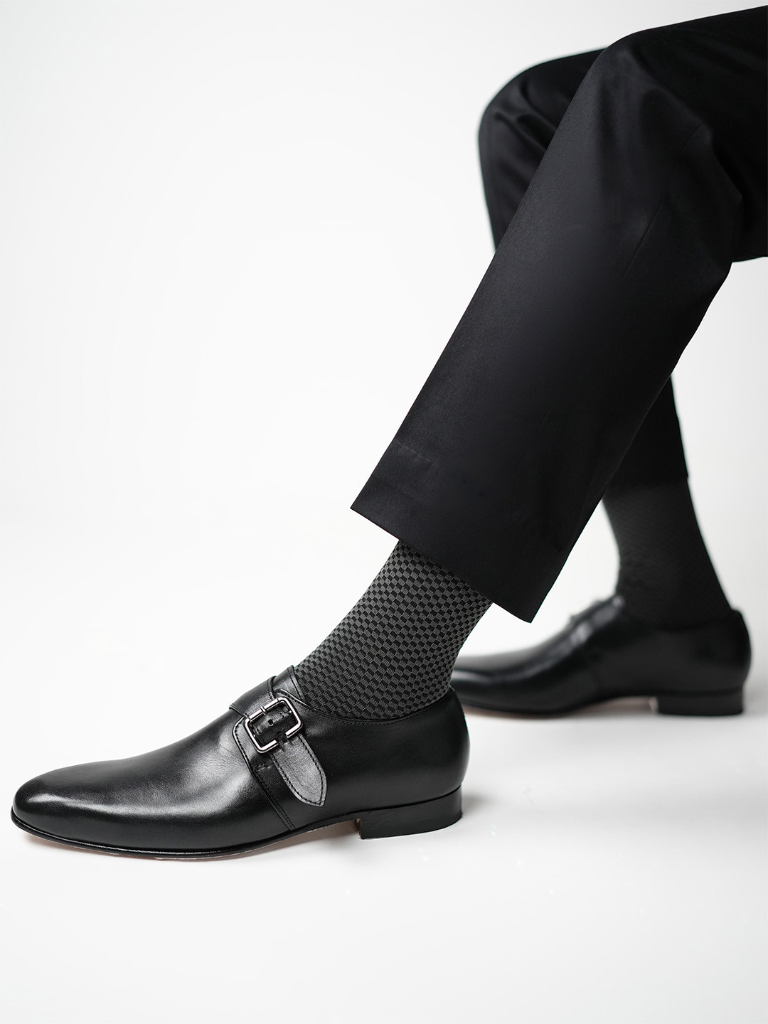 Theater Men Grey Checked Mercerized Cotton Formal Socks