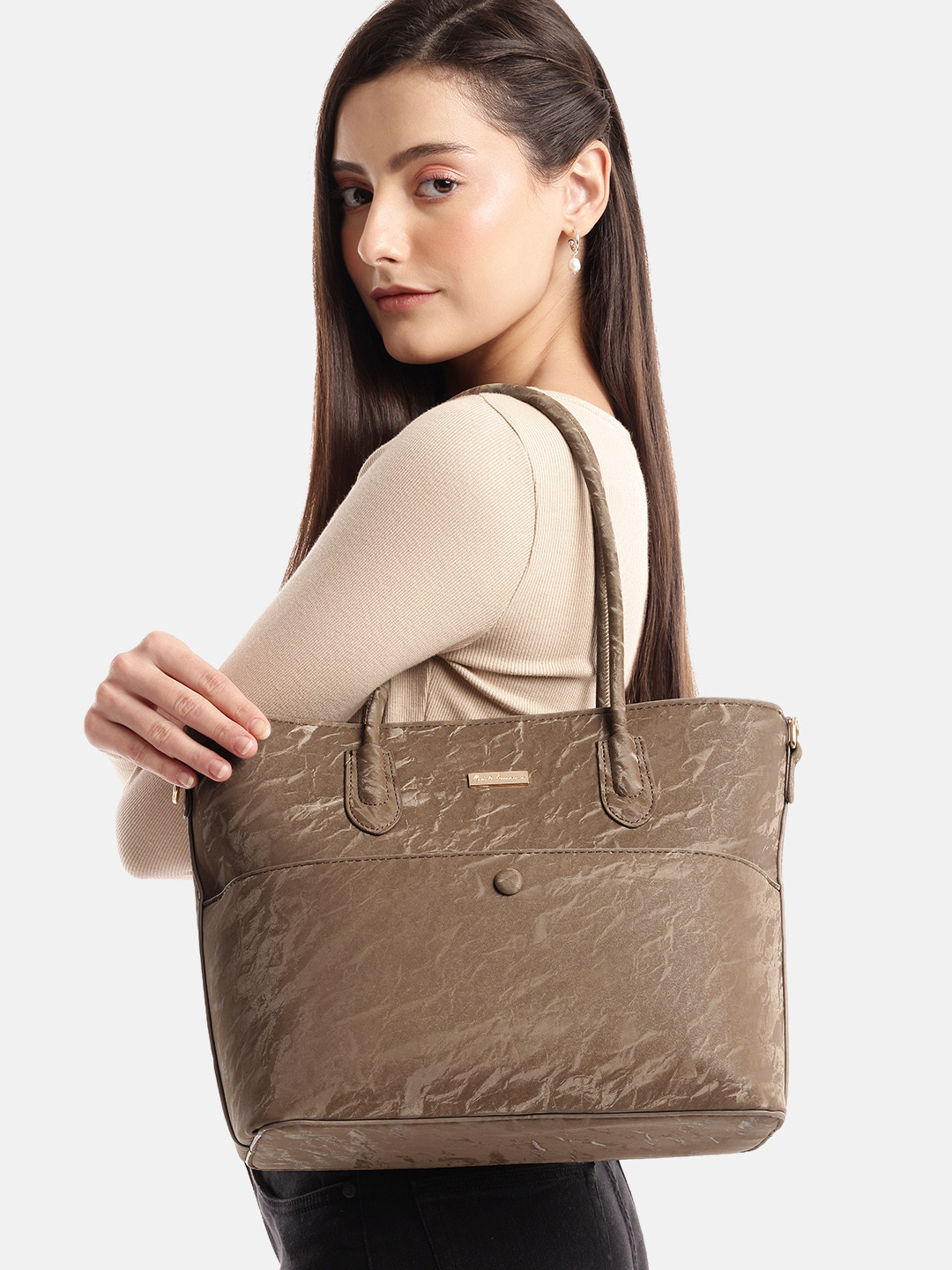 Mast & Harbour Women Brown College Tote Bag