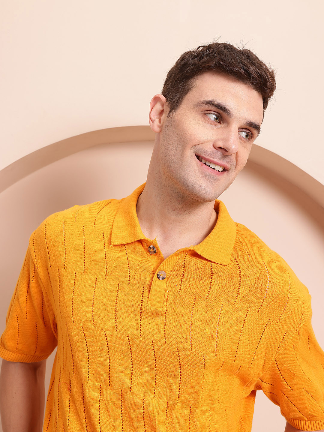 Mast & Harbour Self-Design Geometric T-shirt