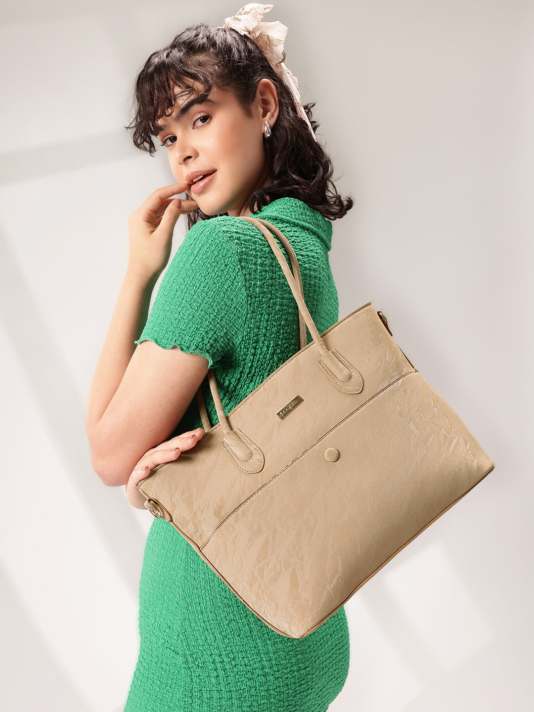 Mast & Harbour Women Beige Office Tote Bag
