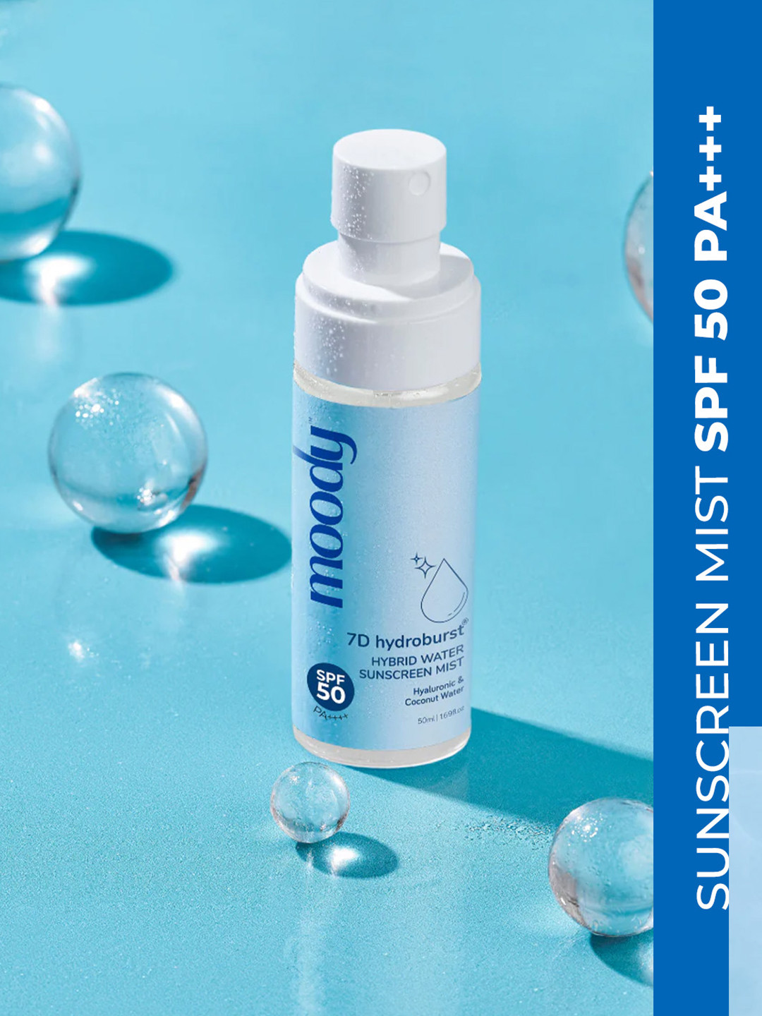 MOODY 7D Hydroburst Hybrid Water Sunscreen Mist SPF50 With Hyaluronic Acid - 50 ml