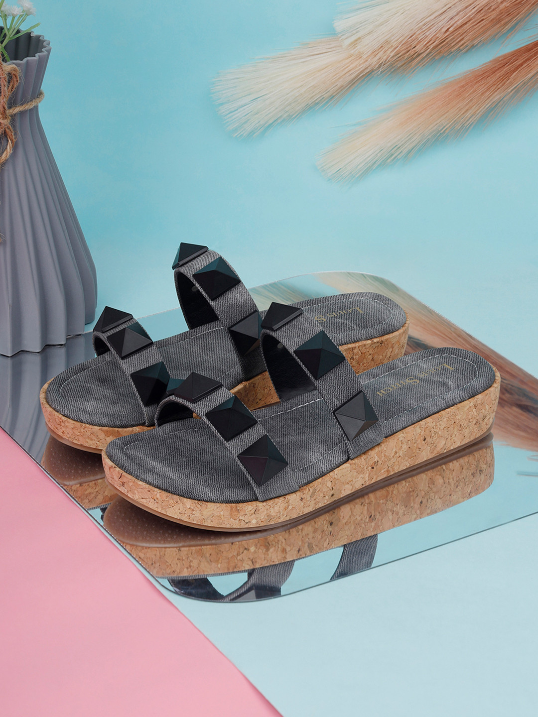 LOUIS STITCH Women Dual Strap Diamond Stone Studded Flats