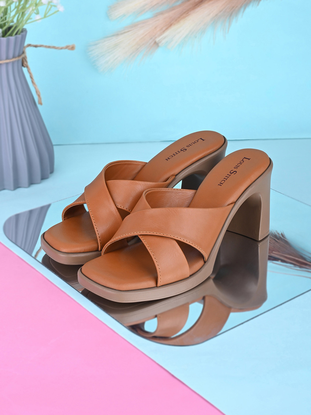 LOUIS STITCH Women Cross Strap Block Heel Sandals