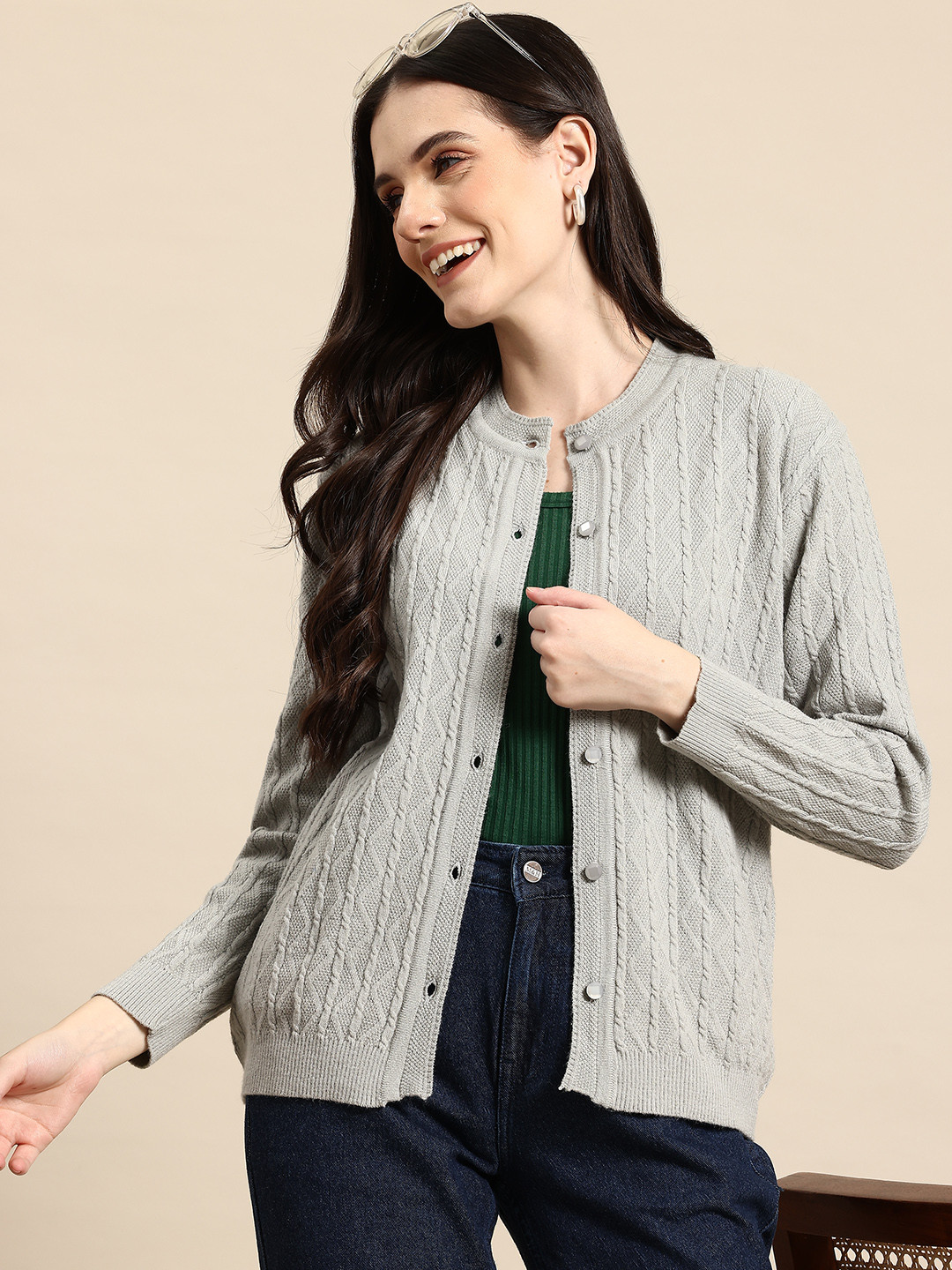 Mast & Harbour Cable Knit Woollen Cardigan