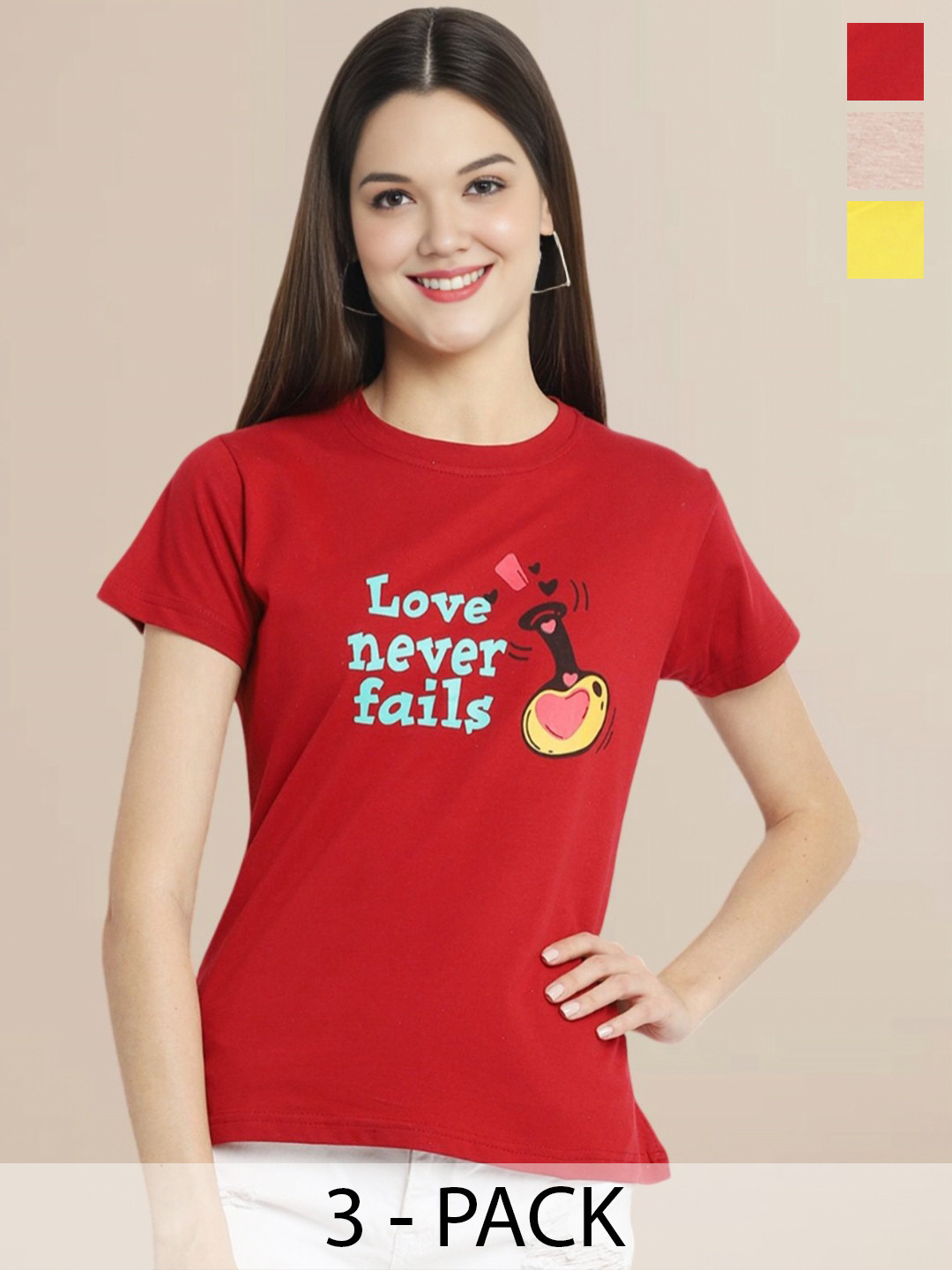 Metronaut Women Pack of 3 Typography Printed T-shirts