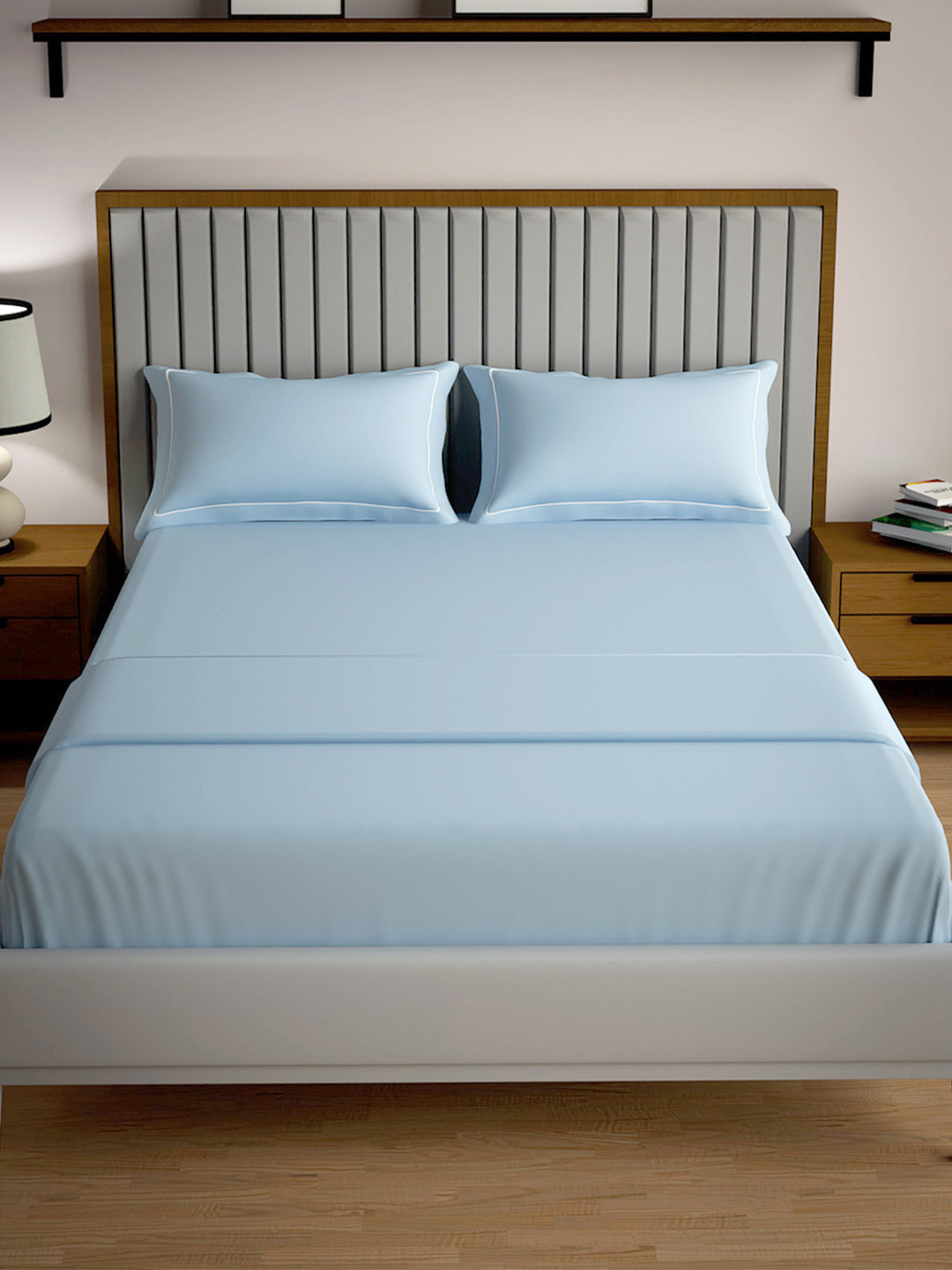 Mulberry Living Serenity Solids Blue Pure Cotton 250 TC King Fine Bedsheet with 2 Pillow Covers-78 x 72 inches