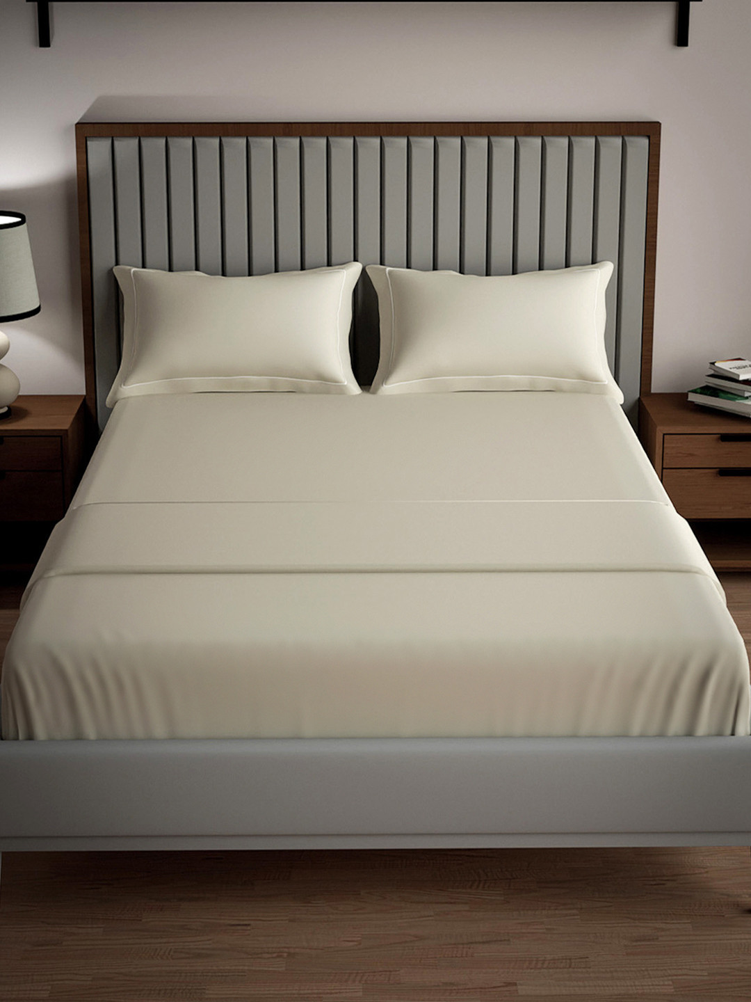 Mulberry Living Serenity Solids Off White Cotton 250 TC King Fine Bedsheet with 2 Pillow Covers-108 x 108 inches