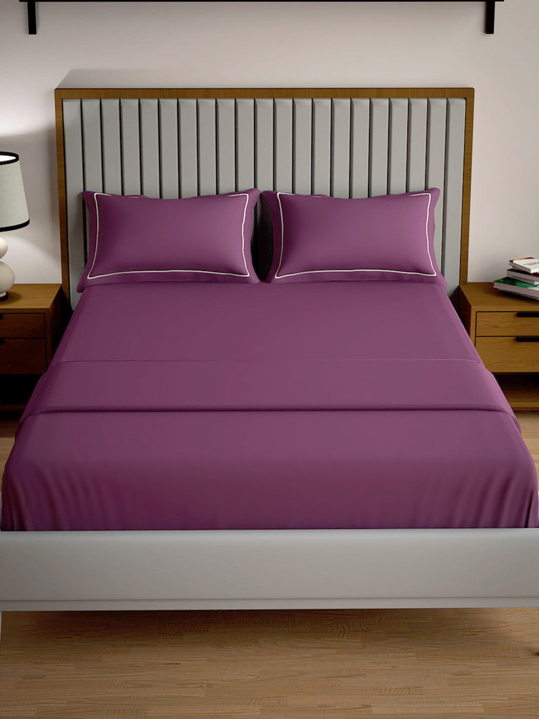 Mulberry Living Serenity Solids Maroon Pure Cotton 250 TC King Fine Bedsheet with 2 Pillow Covers-108 x 108 inches
