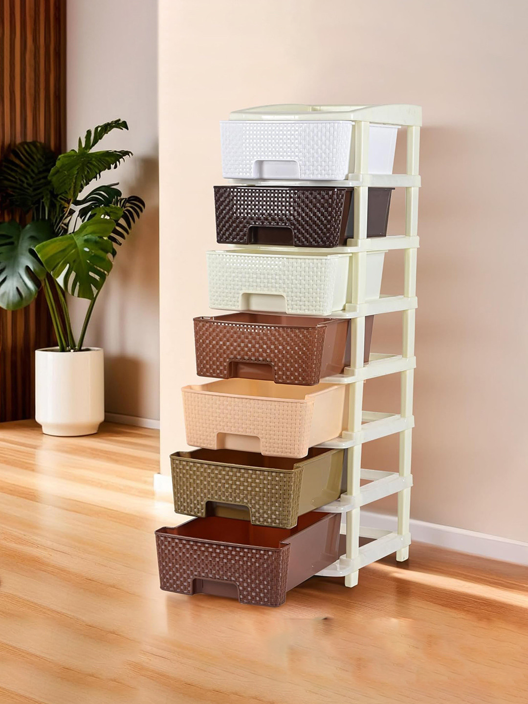 Kuber Industries Brown & Blue 7-Tier Collapsible Storage Drawer