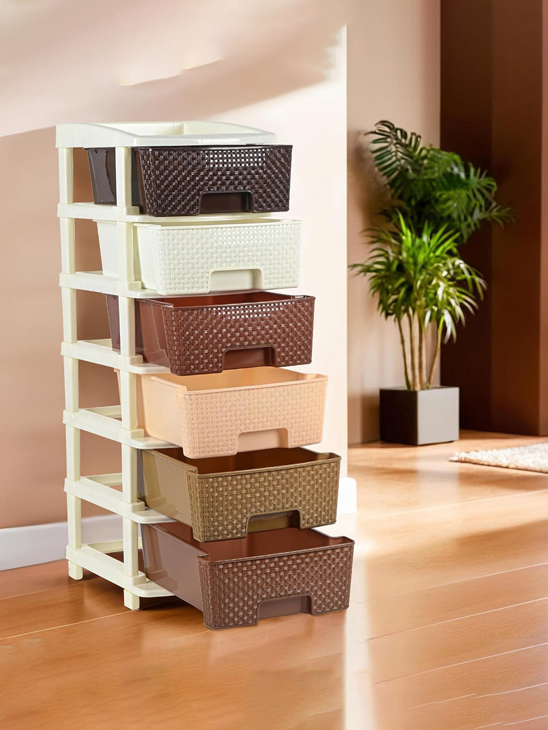 Kuber Industries Brown 6-Tier Collapsible Storage Drawers