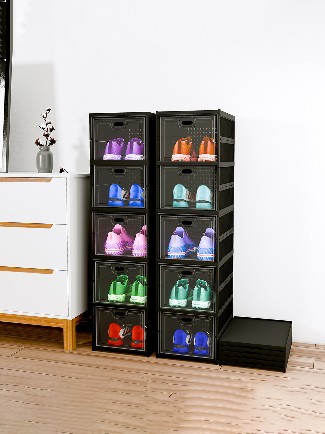 Kuber Industries Black 2 Pieces 5 Tier Foldable Storage Racks