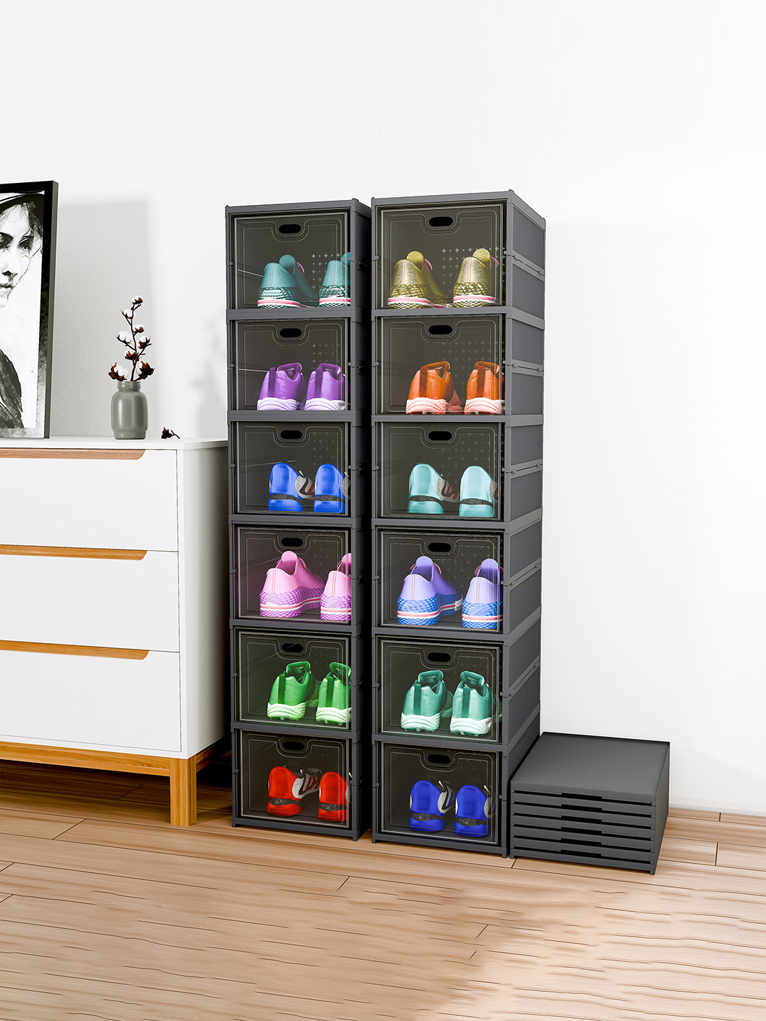 Kuber Industries Grey 2 Pieces Foldable 6-Tier Storage Shoe Rack