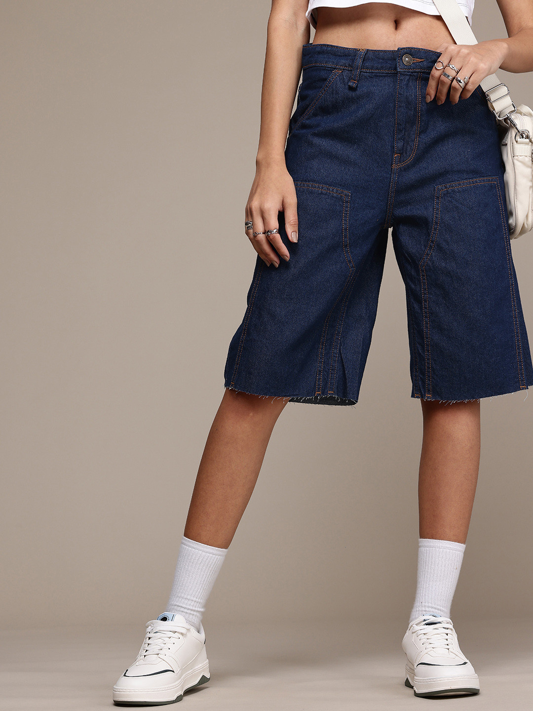 The Roadster Life Co. Women Pure Cotton High-Rise Demin Jorts