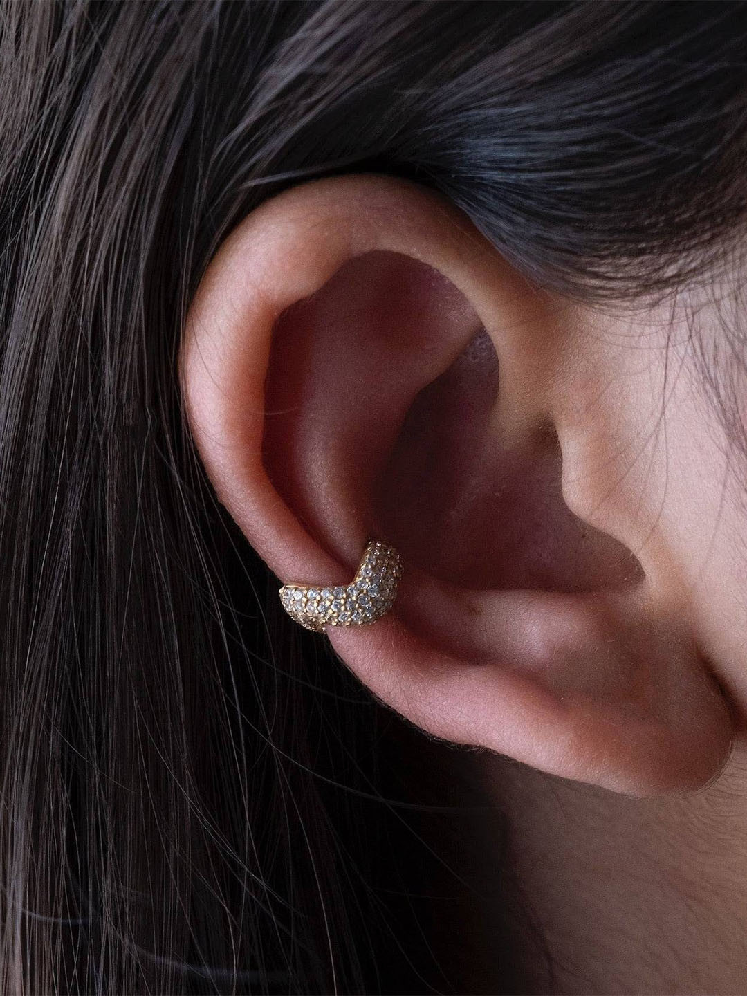 Anushka Jain Jewellery 925 Sterling Silver Gold-Plated CZ-Studded Curved Ear Cuff Earrings