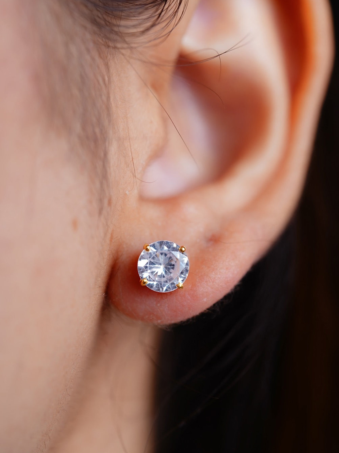 Anushka Jain Jewellery 925 Sterling Silver Gold-Plated CZ-Stone Studded Round Studs