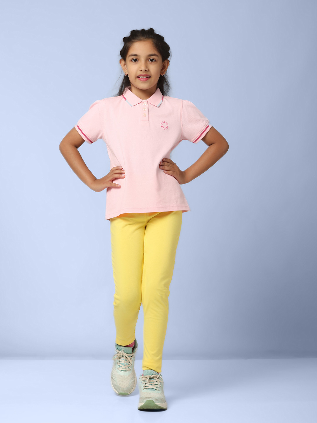 PILOLO Girls Polo Collar Cap Sleeves T-shirt