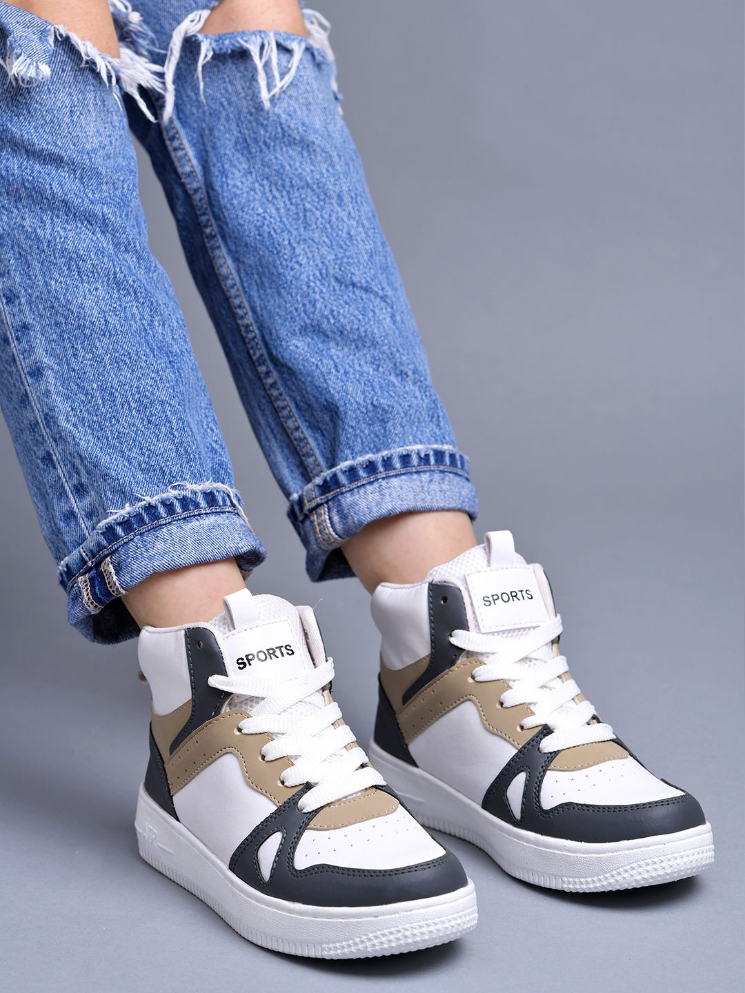 Shoetopia Girls Colourblocked Mid-Top Round Toe Sneakers
