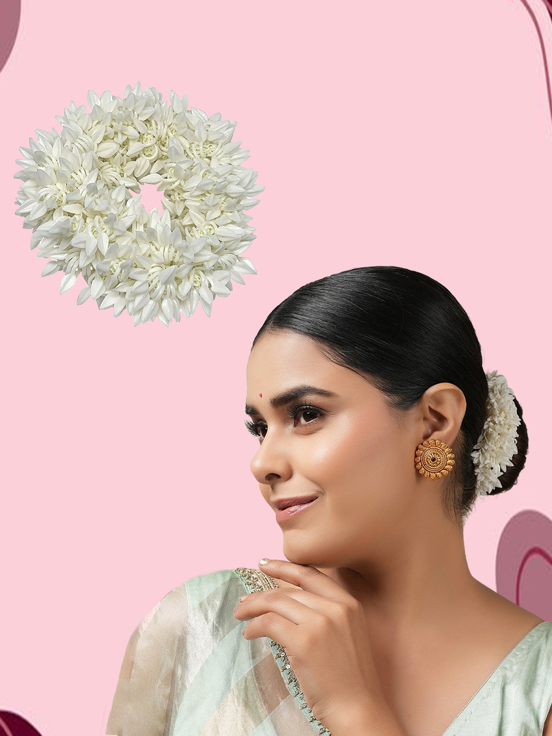 Majestique Set of 1 White Scented Artificial Mogra Gajra Phool Scrunchies Rubber Band