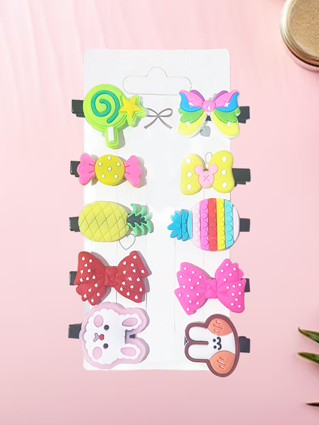Majestique Set of 10  Multicolour Multi Shape Cartoon Hair Clip Set  & Kids